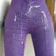Another cumshot on shiny purple pants front