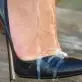 Beautiful cumshot on the shoe with high heels